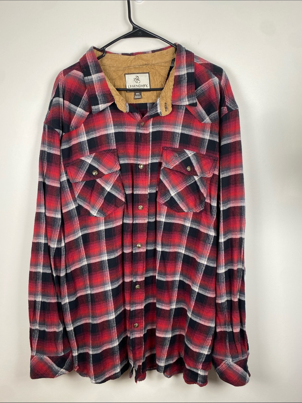 Legendary Whitetails Red Black Plaid Button-Down Flannel Shirt 3XL